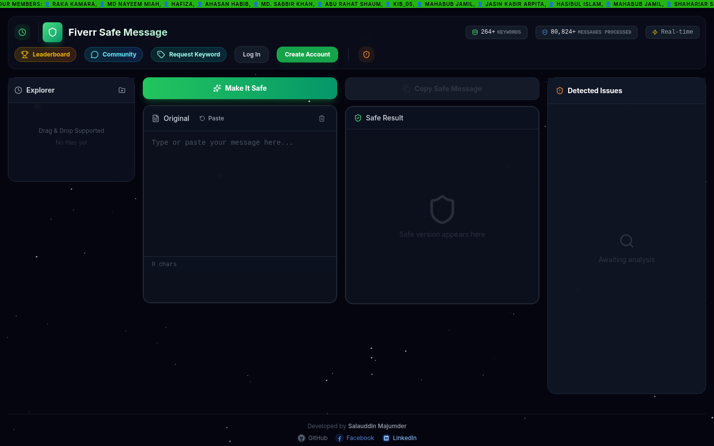 Fiverr Safe Message live website preview